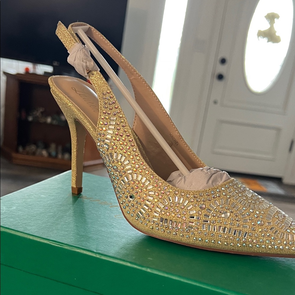 Lauren Lorraine Gold Embellished Slingback Heels